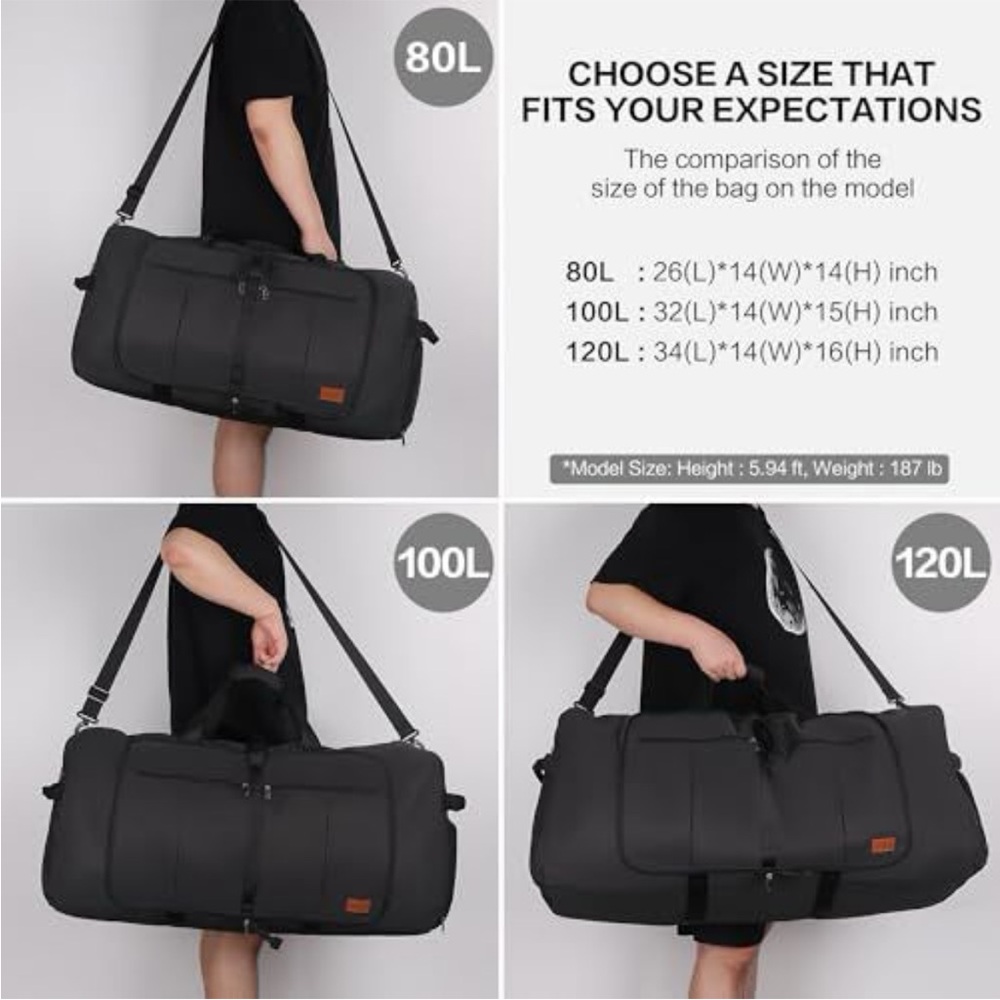 Black Waterproof Travel Duffel Bag - Picture 2 of 3